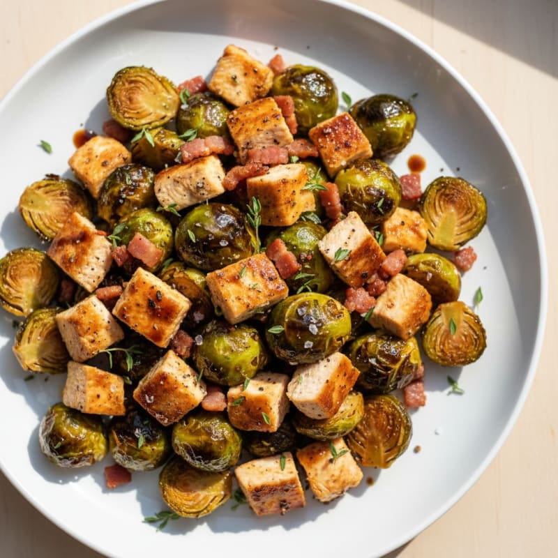 Balsamic-Glazed Brussels Sprouts with Pancetta and Chicken