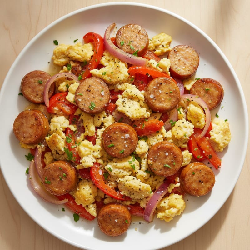 Sheet Pan Sausage and Veggie Scramble