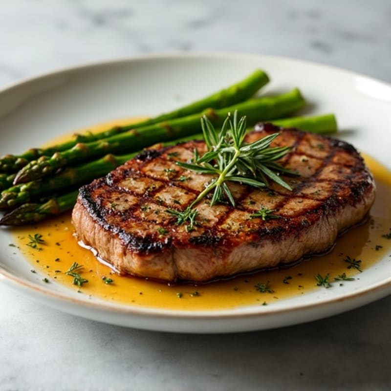 Garlic Herb Pan-Seared Steak with Roasted Asparagus