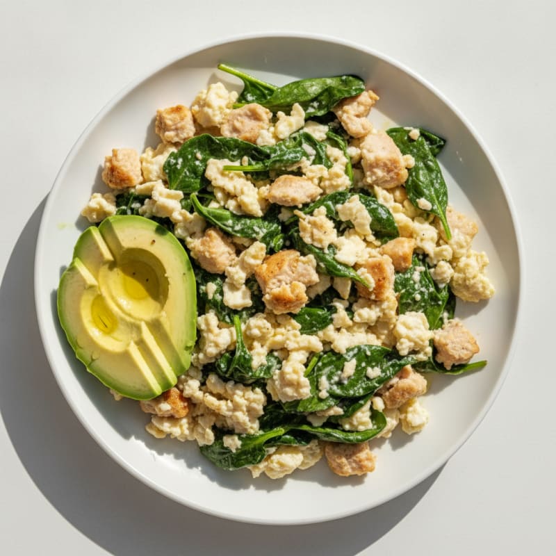 Egg White and Spinach Scramble with Turkey Breast