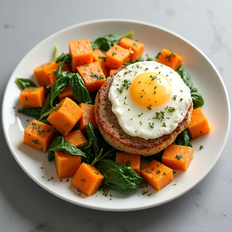 Egg White and Turkey Sausage Scramble with Spinach and Sweet Potato
