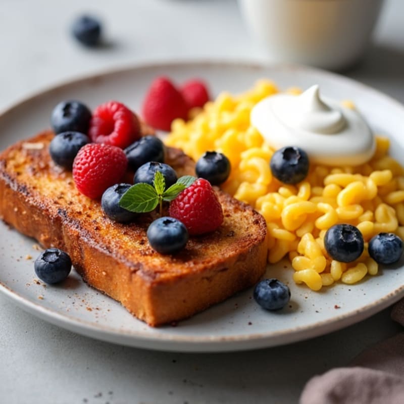 Protein-Packed Berry Banana French Toast with Scrambled Eggs