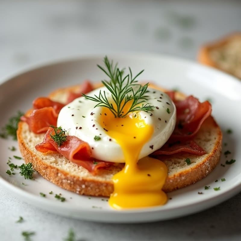 Poached Eggs with Crispy Prosciutto and Creamy Lemony Sauce