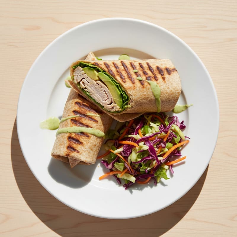 Grilled Turkey and Avocado Wrap with Crunchy Veggie Slaw