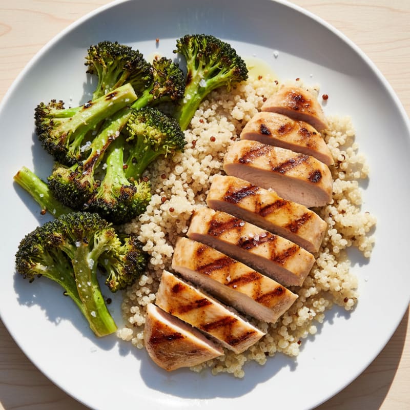 Grilled Chicken Breast with Quinoa and Roasted Broccoli