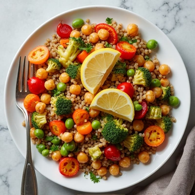 Sheet Pan Roasted Vegetables and Crispy Chickpeas with Lemon-Herb Quinoa