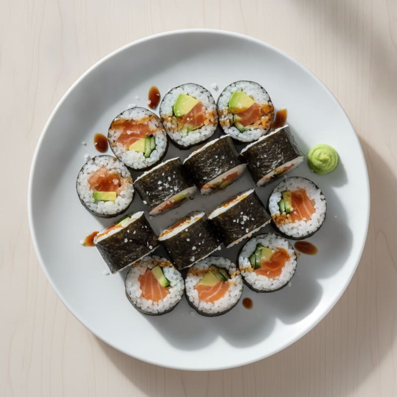 Fresh Salmon and Avocado Sushi Rolls
