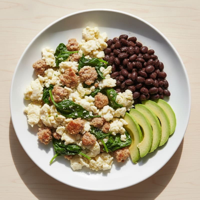 Egg White Scramble with Turkey Sausage and Spinach