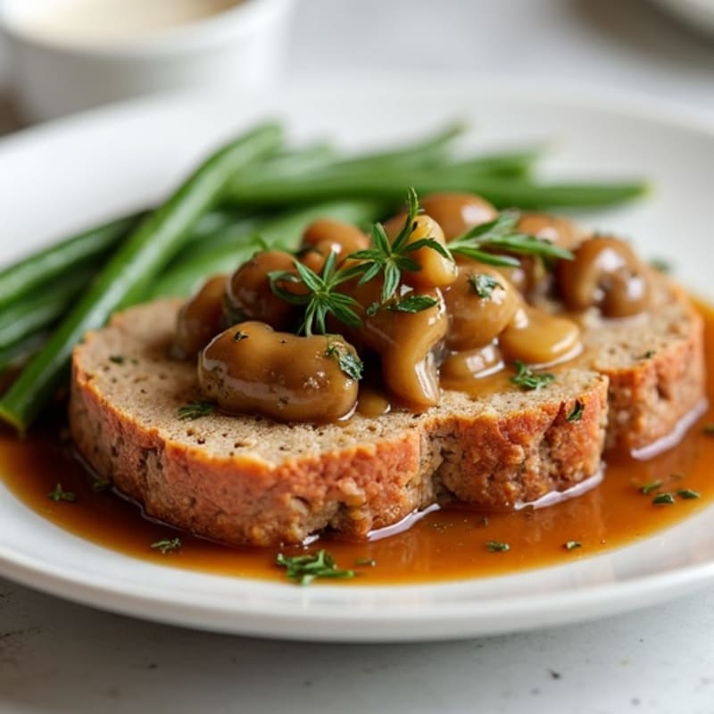 Tender Lean Baked Meatloaf with Savory Mushroom Gravy