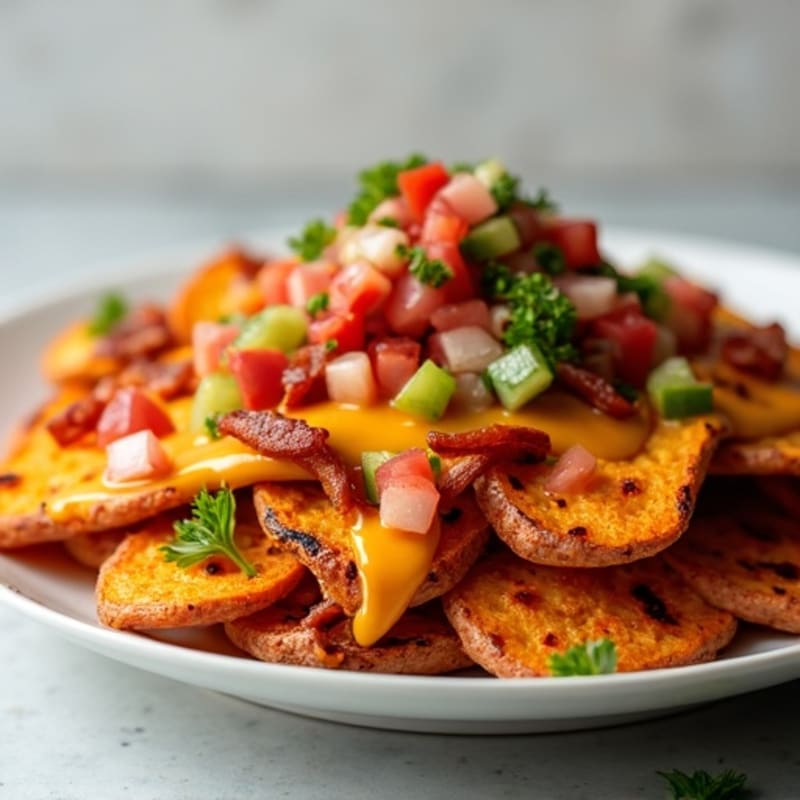 Grilled Chicken Sweet Potato Nachos with Fresh Salsa
