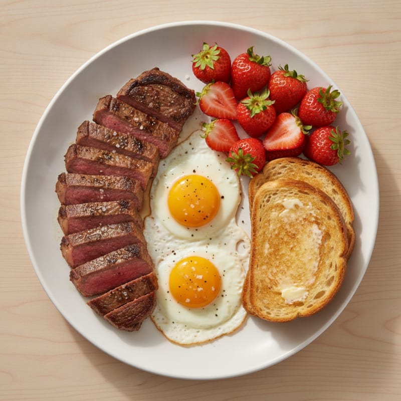 Pan-Seared Steak and Eggs with Fresh Strawberries