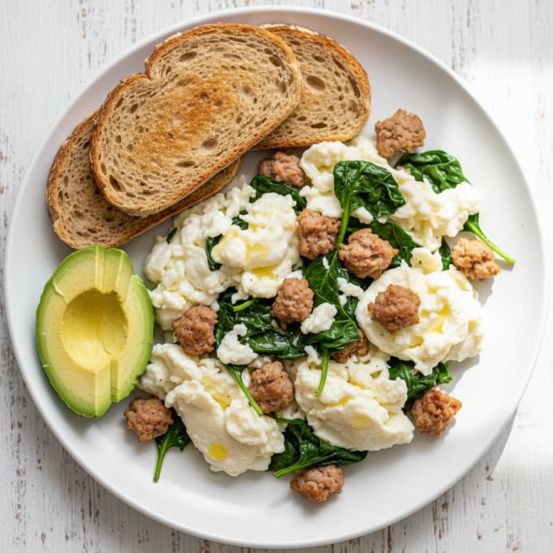 Egg White Scramble with Turkey Sausage and Spinach