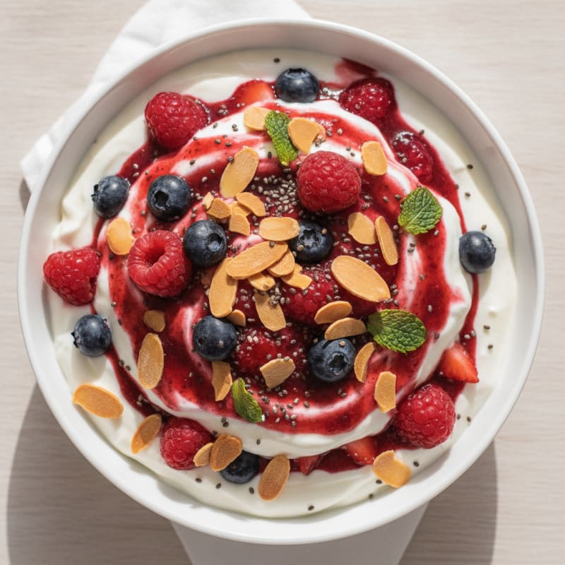 Greek Yogurt Protein Parfait with Mixed Berries and Almonds