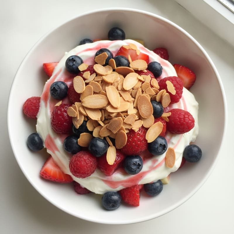 Greek Yogurt Protein Parfait with Mixed Berries and Almonds