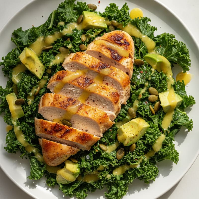 Hearty Greens Salad with Roasted Chicken and Avocado