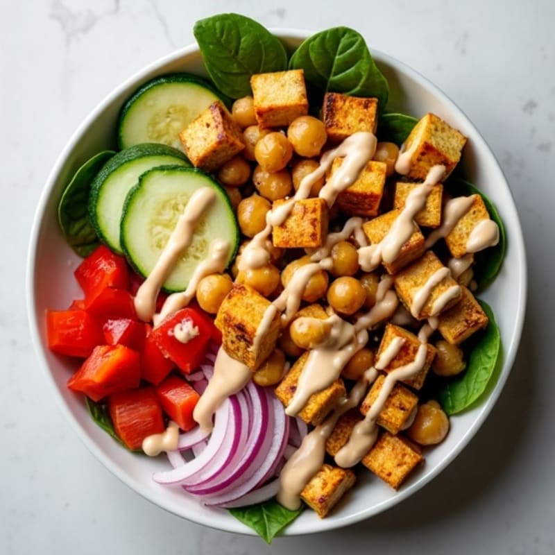 Roasted Chickpea and Vegetable Bowl with Creamy Tahini Dressing