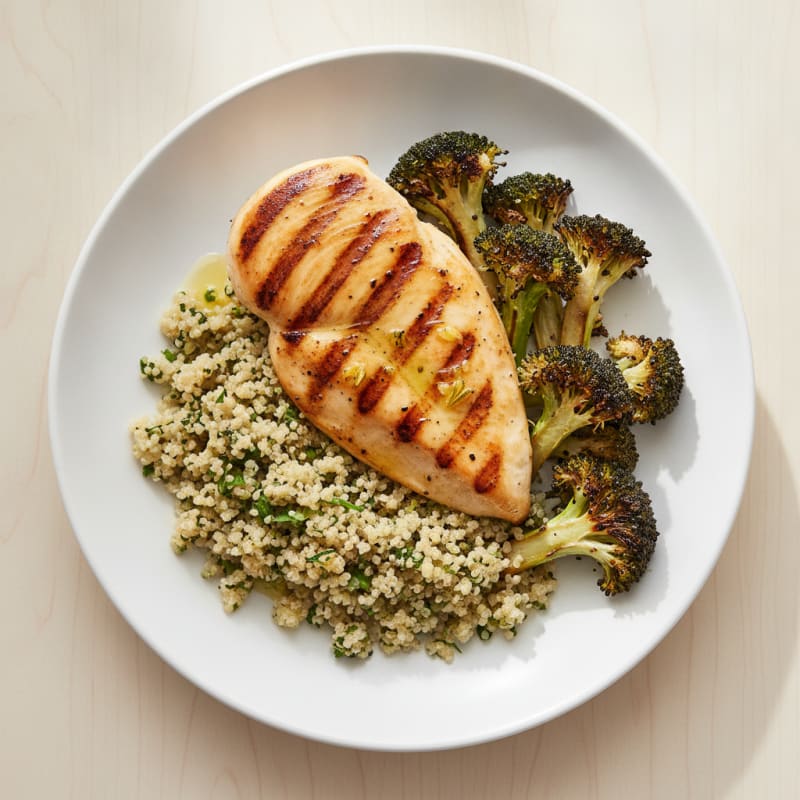 Grilled Chicken Breast with Quinoa and Roasted Broccoli