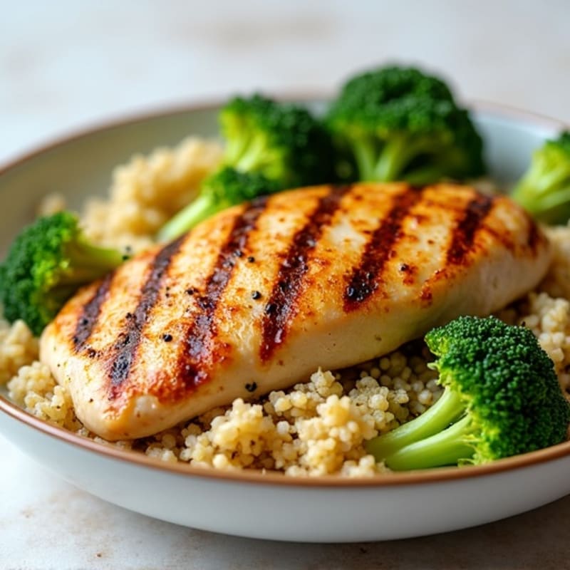 Grilled Chicken Breast with Quinoa and Roasted Broccoli