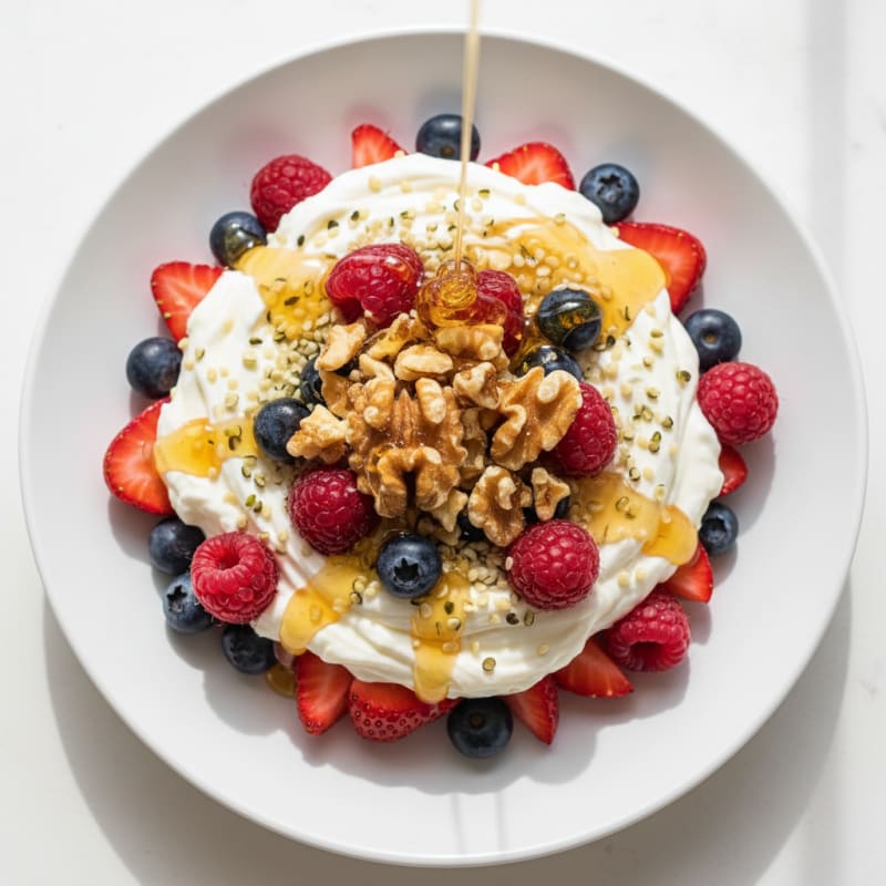 Silky Greek Yogurt Parfait with Hemp Seeds and Mixed Berries