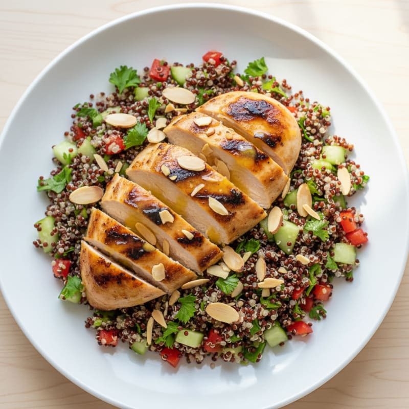 Grilled Chicken Breast with Crunchy Quinoa Salad and Lemon Vinaigrette