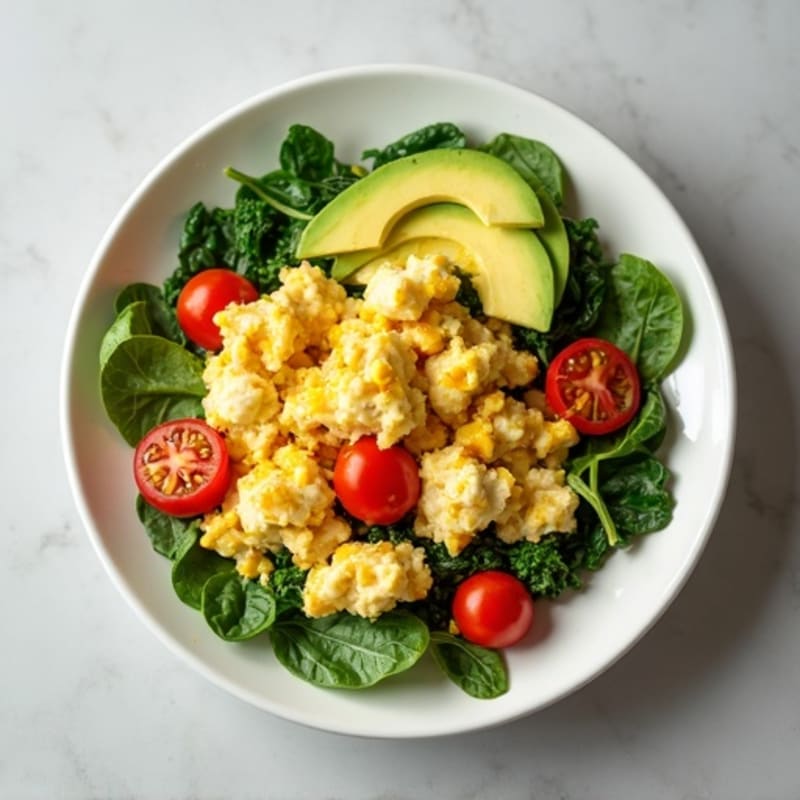 Chicken Egg White Scramble with Spinach, Tomatoes & Avocado