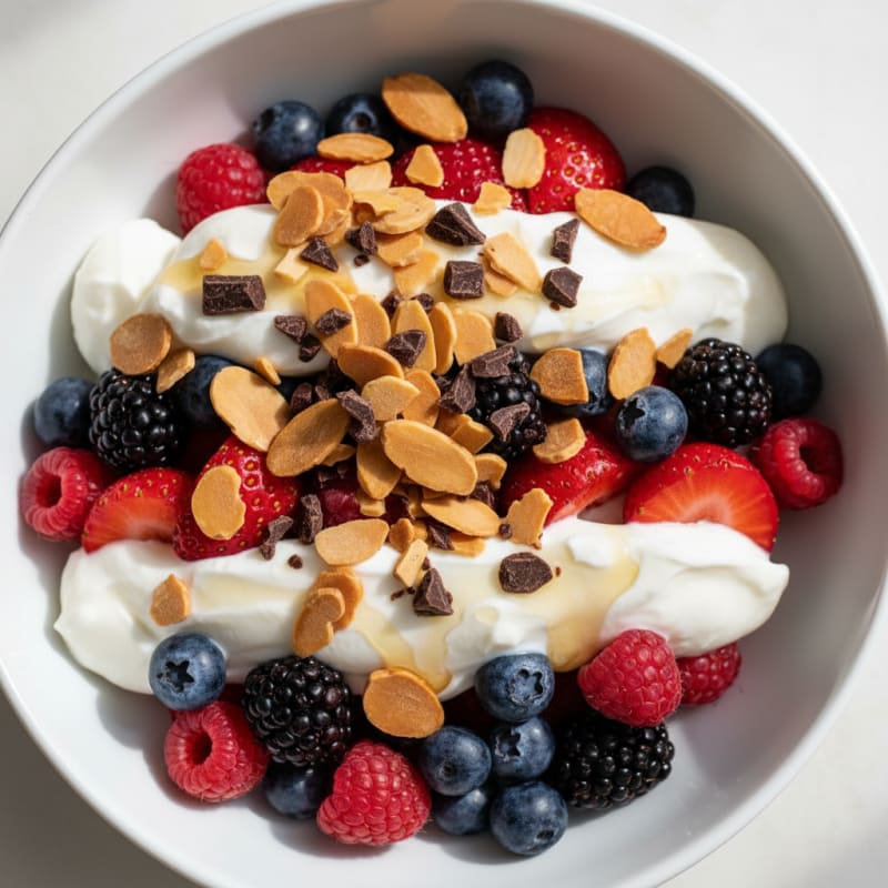 Creamy Greek Yogurt Parfait with Mixed Berries and Almonds