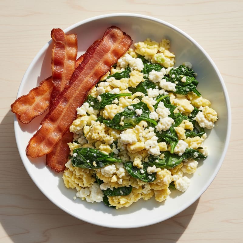 Cottage Cheese Scramble with Spinach and Turkey Bacon