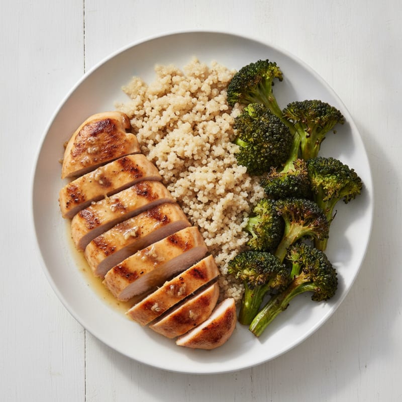 Grilled Lemon-Garlic Chicken Breast with Quinoa and Roasted Broccoli