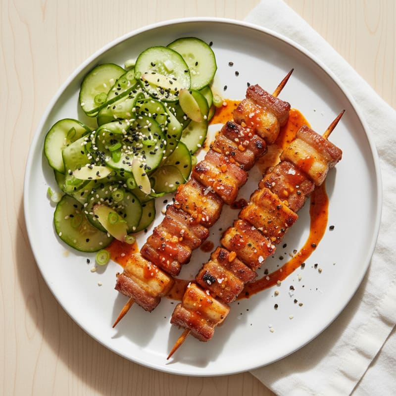 Spicy Gochujang Pork Belly Skewers