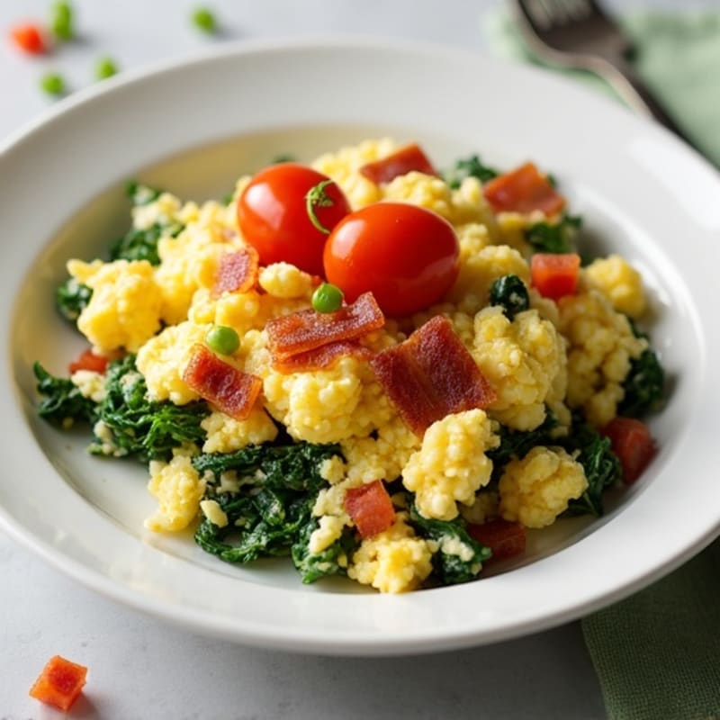 Cottage Cheese Egg Scramble with Spinach and Turkey Bacon