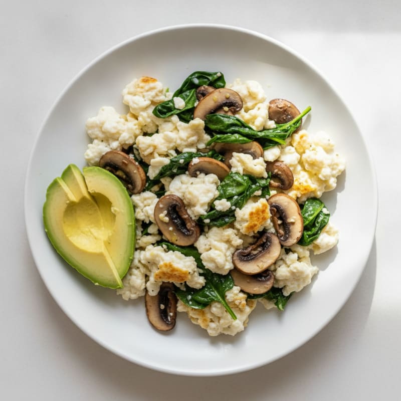 Egg White Spinach Scramble with Sautéed Mushrooms