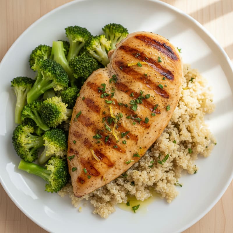 Grilled Chicken Breast with Quinoa and Steamed Broccoli