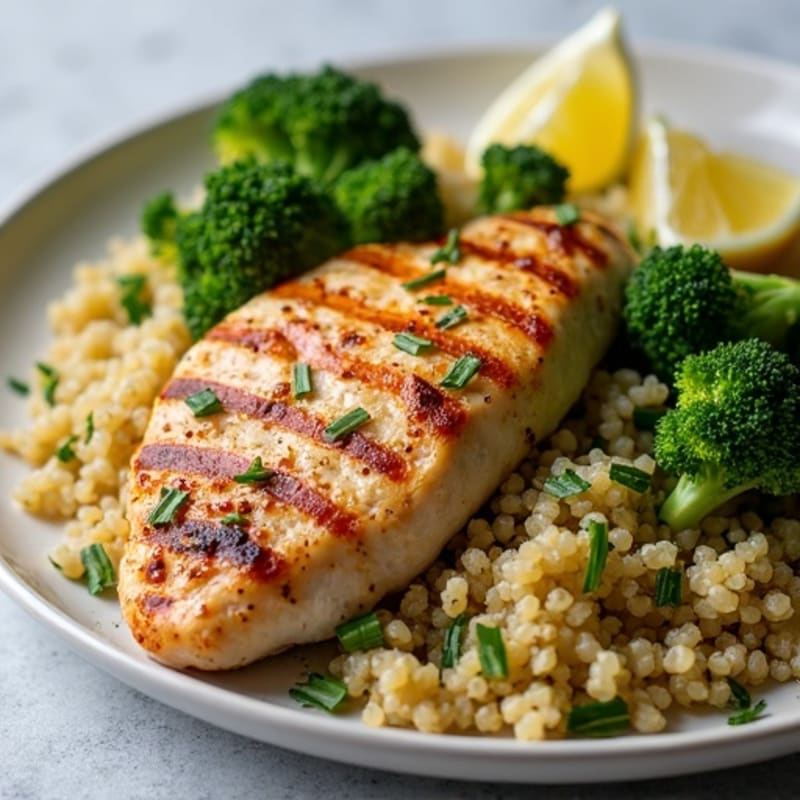 Grilled Chicken Breast with Quinoa and Roasted Broccoli