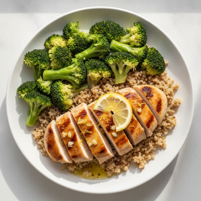 Grilled Chicken Breast with Quinoa and Steamed Broccoli