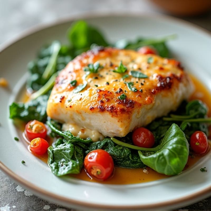 Creamy Garlic Chicken Bake with Spinach and Sun-Dried Tomatoes