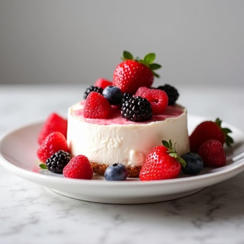 Greek Yogurt Protein Cheesecake with Mixed Berries