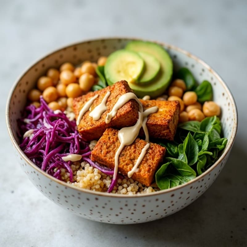 Crispy Baked Tofu Buddha Bowl with Tahini Sauce