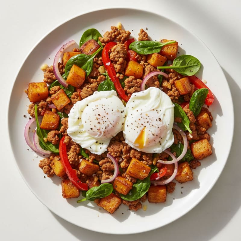 Roasted Yam and Poached Egg Hash