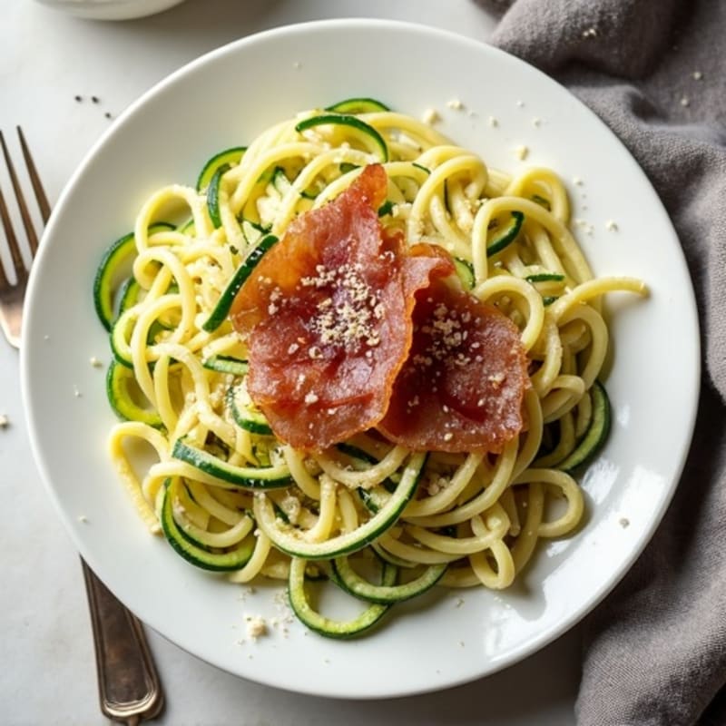 Creamy Zucchini Noodle Carbonara with Crispy Prosciutto