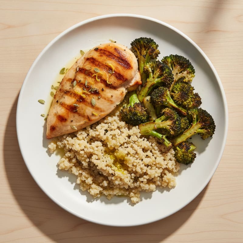 Grilled Chicken Breast with Quinoa and Roasted Broccoli