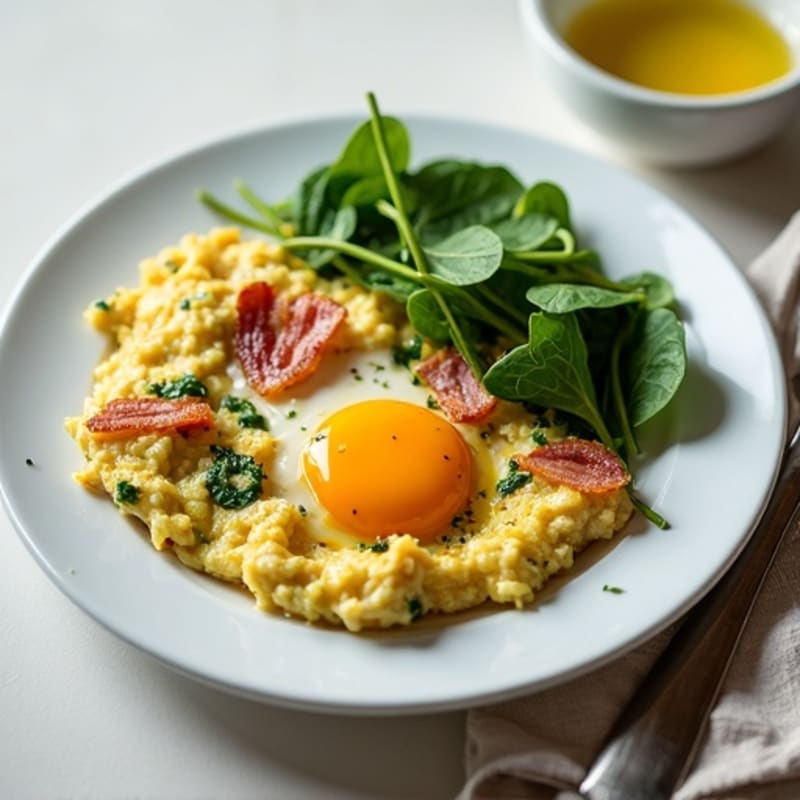 High-Protein Egg White Scramble with Spinach and Turkey Bacon