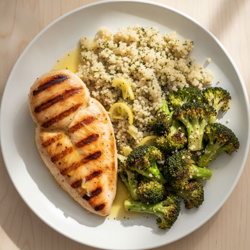 Grilled Chicken Breast with Quinoa and Roasted Broccoli