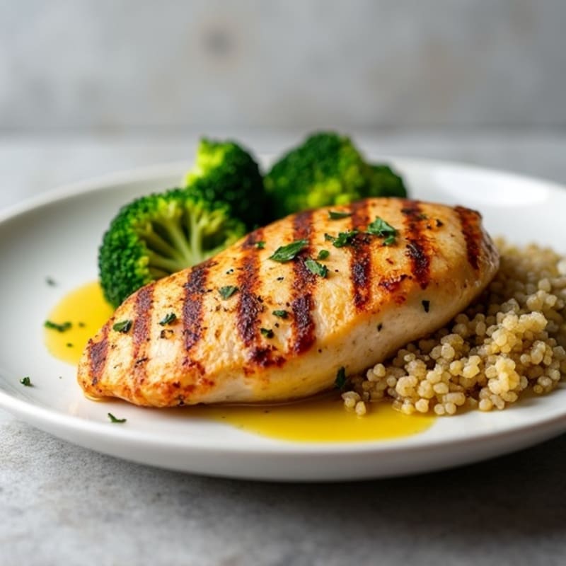 Grilled Chicken Breast with Quinoa and Steamed Broccoli