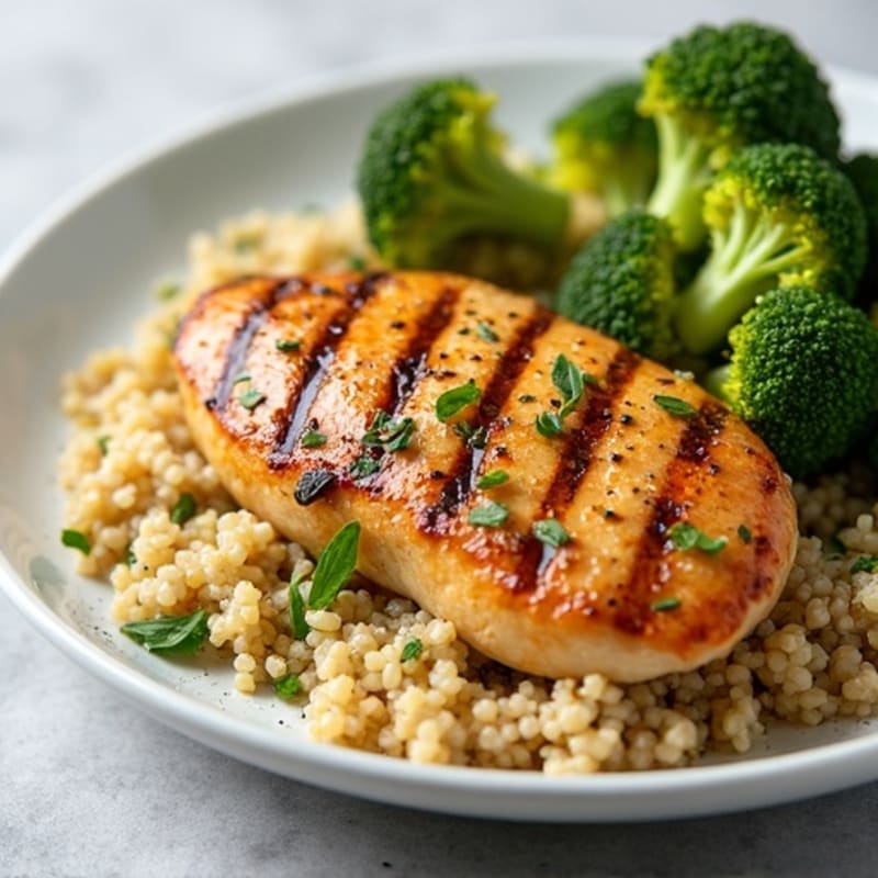 Grilled Chicken Breast with Quinoa and Roasted Broccoli