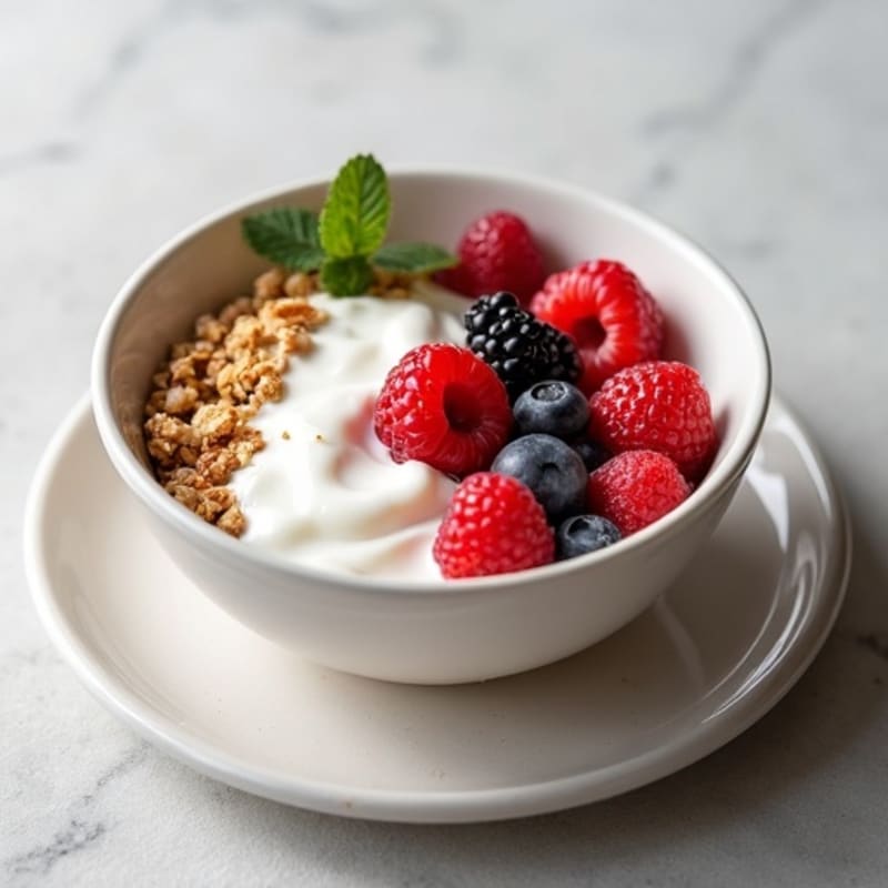 Creamy Yogurt Protein Bowl with Mixed Berries and Crunchy Granola