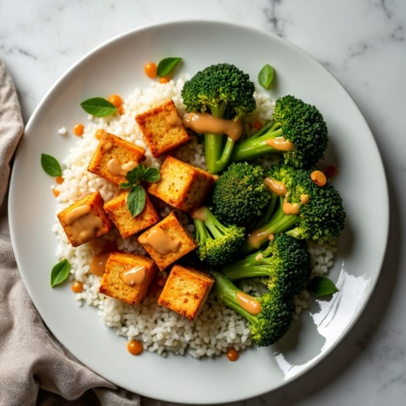 Sheet Pan Crispy Tofu and Broccoli with Peanut Sauce