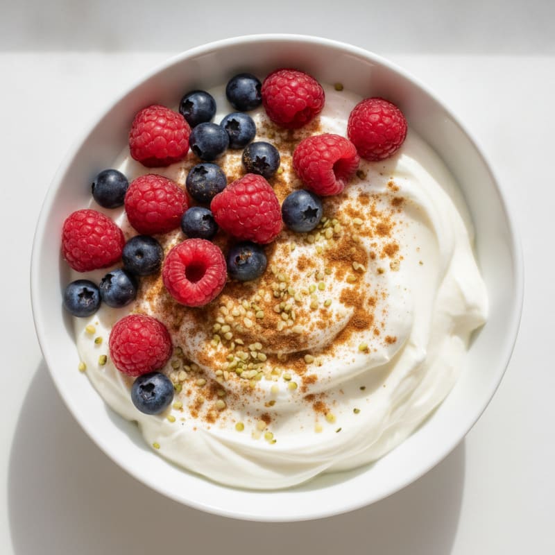 Silky Greek Yogurt Bowl with Hemp Seeds and Berries