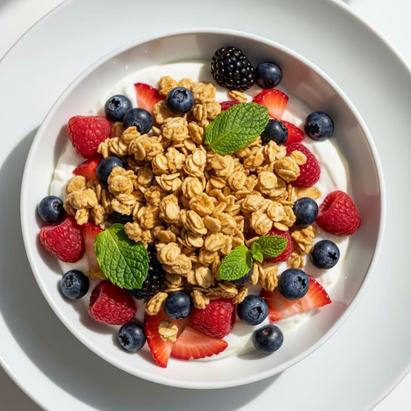 Creamy Greek Yogurt Parfait with Mixed Berries and Protein Granola