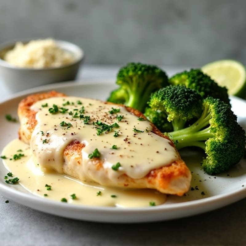 Creamy Garlic Parmesan Chicken with Roasted Broccoli