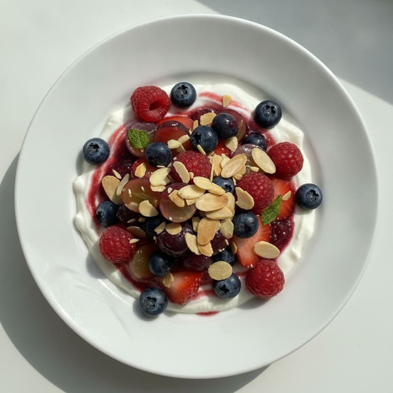 Greek Yogurt Protein Parfait with Mixed Berries and Almonds